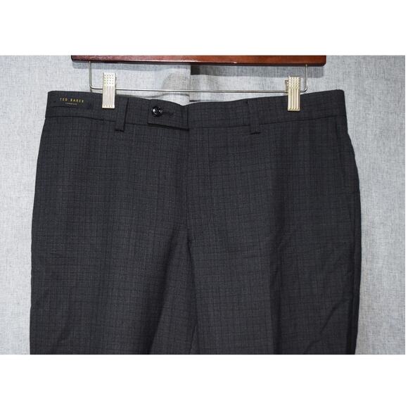 NWOT Ted Baker Jefferson Wool Dress Pants Men’s 33R Black Subtle Plaid - Picture 2 of 3